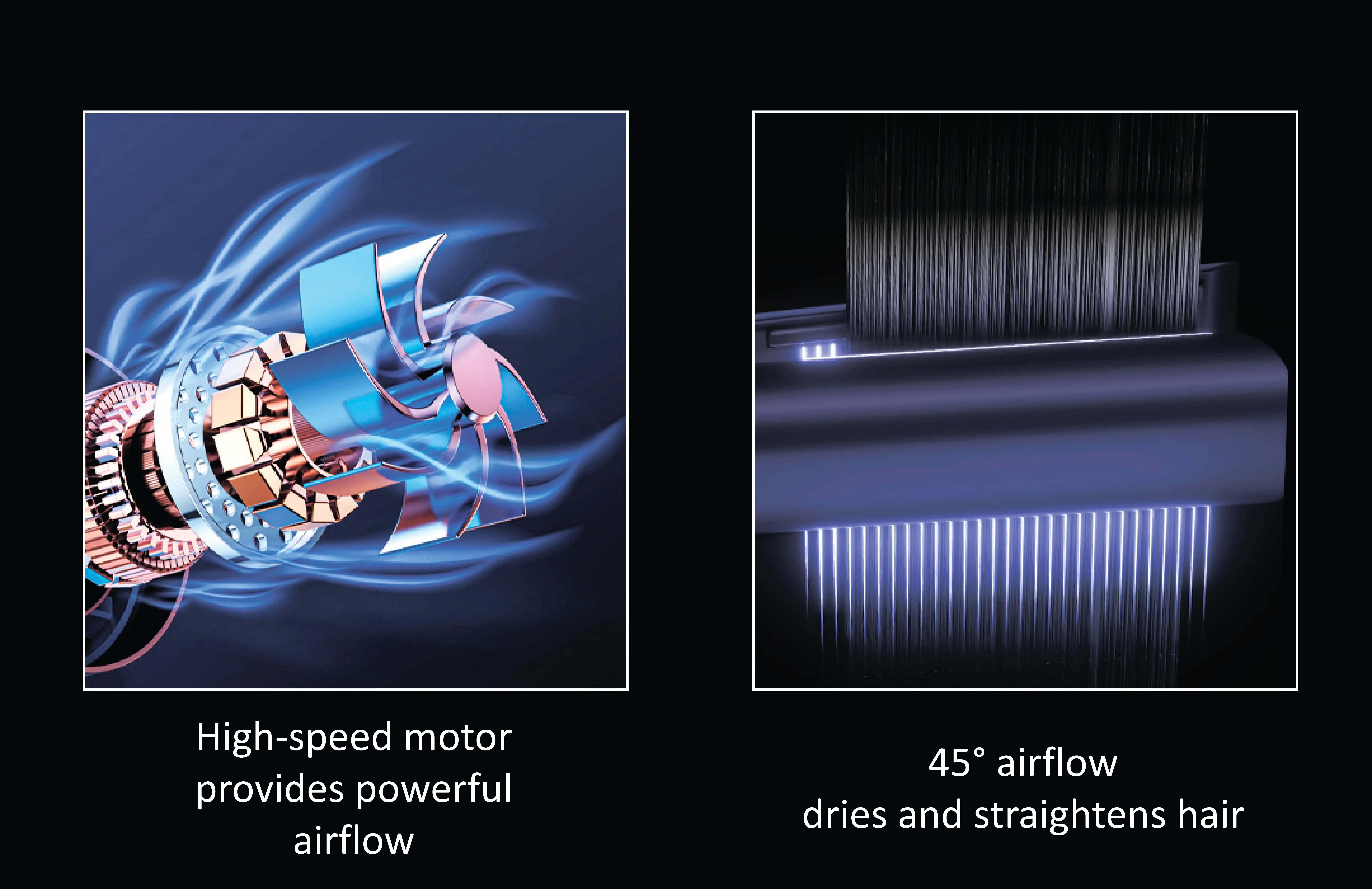 A high-speed motor delivers a powerful 45-degree airflow that dries and straightens hair - Daiwall AirStrait DF-08 Hair Dryer and Straightener